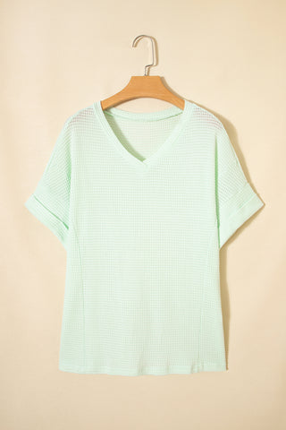 Aqua Breeze Waffle Knit V-Neck Top