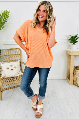 Orange Crush Waffle Knit V-Neck Tee