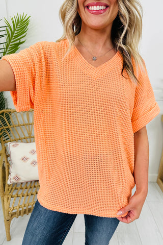 Orange Crush Waffle Knit V-Neck Tee