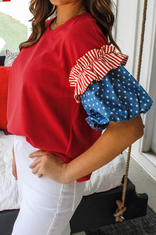 Stars & Stripes Puff Sleeve Top