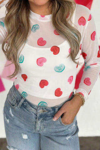 Sheer Mesh Valentine’s Long Sleeve Top