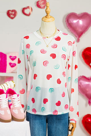 Sheer Mesh Valentine’s Long Sleeve Top