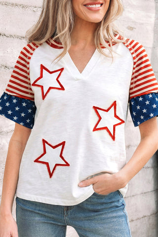Star-Spangled Americana V-Neck Patchwork Summer Top