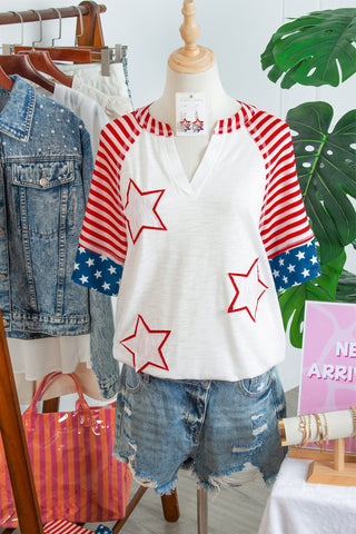 Star-Spangled Americana V-Neck Patchwork Summer Top