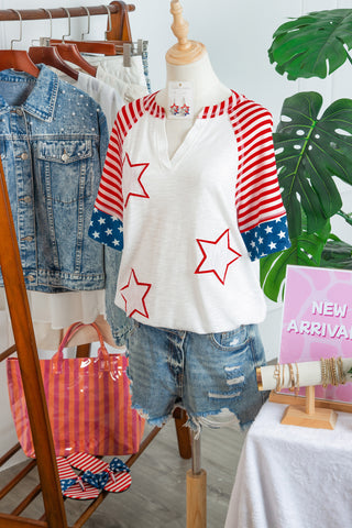 Star-Spangled Americana V-Neck Patchwork Summer Top