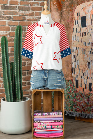 Star-Spangled Americana V-Neck Patchwork Summer Top