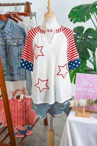 Star-Spangled Americana V-Neck Patchwork Summer Top