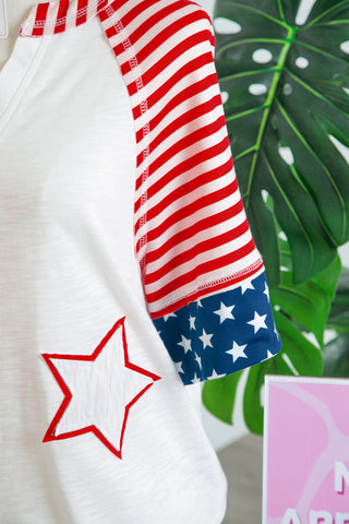 Star-Spangled Americana V-Neck Patchwork Summer Top