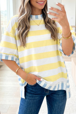 Yellow Stripe Patchwork Oversized Top