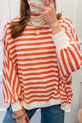Luxe Orange Striped Stand Neck Top
