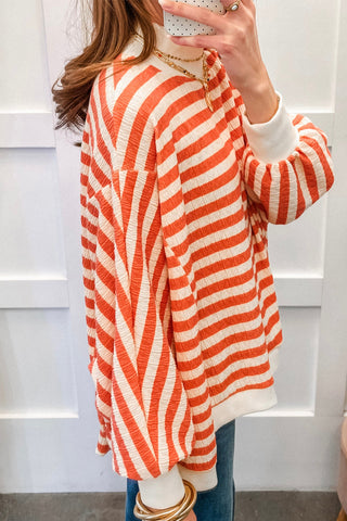Luxe Orange Striped Stand Neck Top