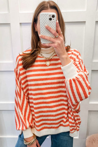 Luxe Orange Striped Stand Neck Top