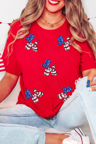 Americana Sequin Balloon Puppy Patriotic Graphic Tee