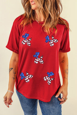Americana Sequin Balloon Puppy Patriotic Graphic Tee