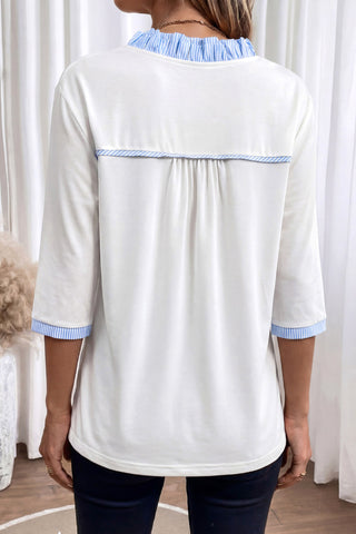 Chic V-Neck Striped Patchwork Blouse