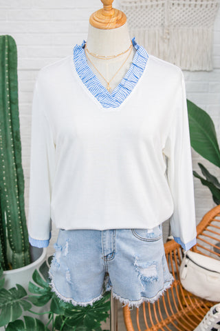 Chic V-Neck Striped Patchwork Blouse