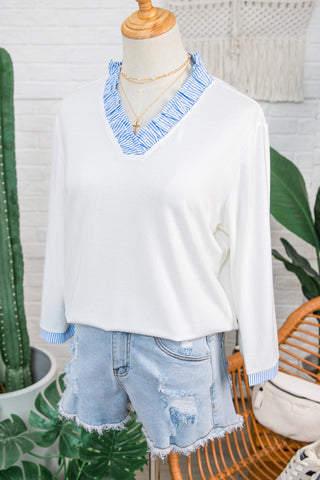 Chic V-Neck Striped Patchwork Blouse