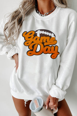 Game Day Chenille Football Pullover - Plush White Oversized Sweatshirt