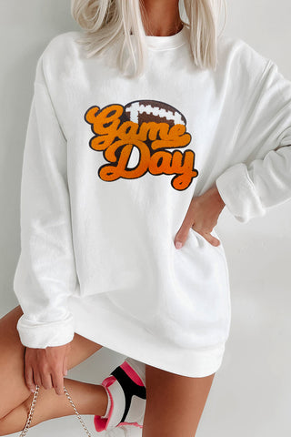 Game Day Chenille Football Pullover - Plush White Oversized Sweatshirt