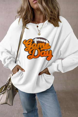 Game Day Chenille Football Pullover - Plush White Oversized Sweatshirt