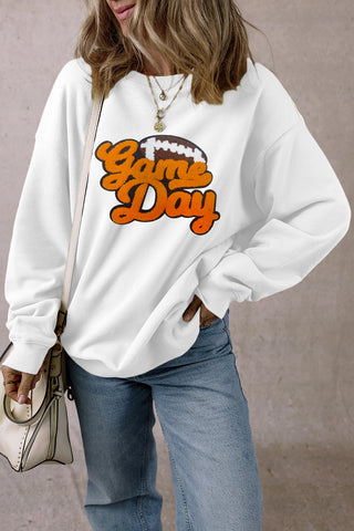 Game Day Chenille Football Pullover - Plush White Oversized Sweatshirt