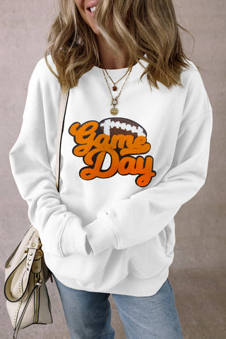Game Day Chenille Football Pullover - Plush White Oversized Sweatshirt