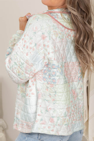 Vintage Floral Quilted Quarter-Zip Pullover – Cozy Pastel Sweatshirt