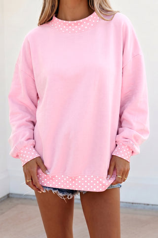 Pink Polka Dot Patchwork Oversized Sweatshirt
