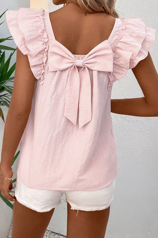 Pink Bow Knot Butterfly Sleeve Blouse