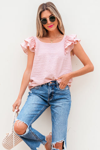 Pink Bow Knot Butterfly Sleeve Blouse
