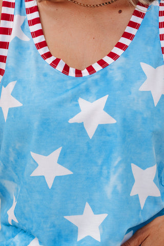 Patriotic Star Print Tie-Dye Tank Top