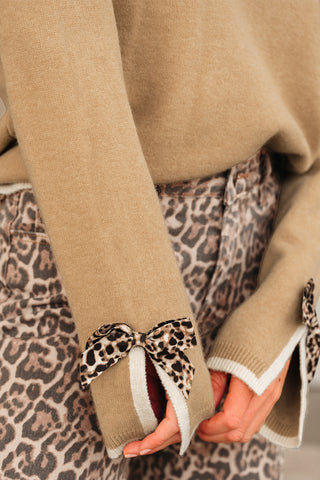 Tan Leopard Bow Sweater