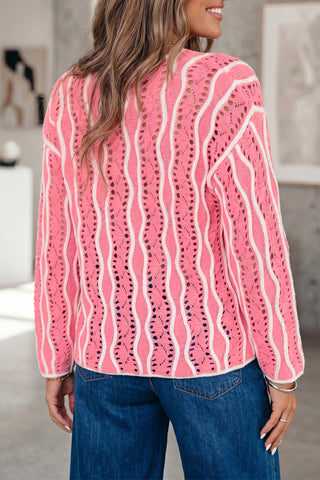 Wavy Eyelet Cotton Pullover