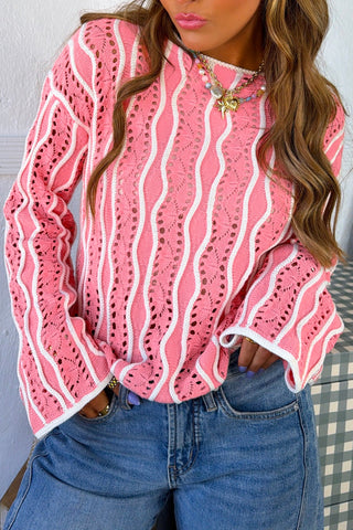 Wavy Eyelet Cotton Pullover