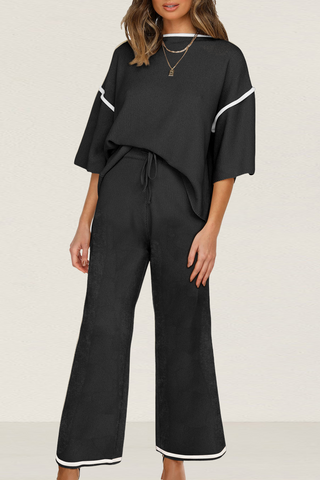 Black contrast trim knit sweater set from The Pink Doxie
