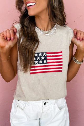 Patriotic American Flag Sleeveless Crewneck Sweater