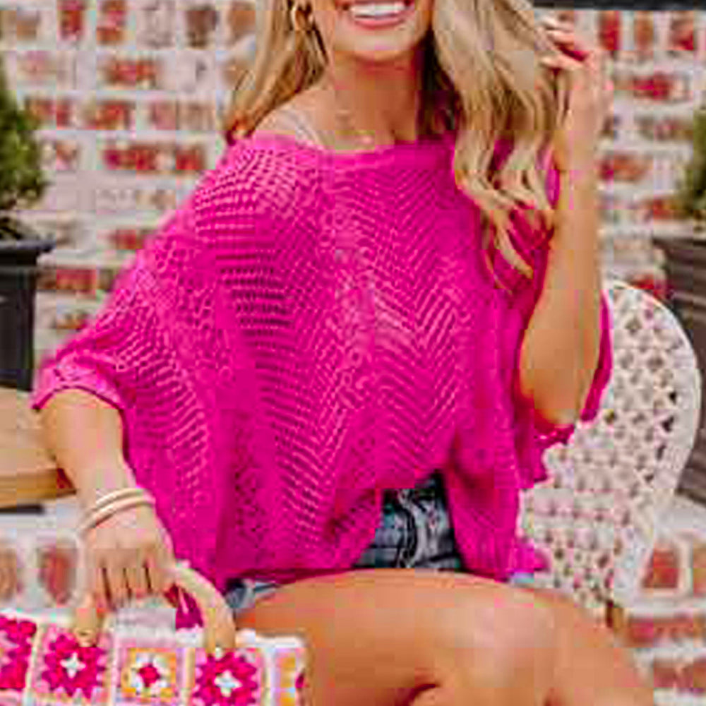 
                  
                    Scallop Edge Short Sleeve Knit Top - Sweater
                  
                