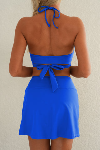 Crossover Halter Bikini & Ruched Skort Set