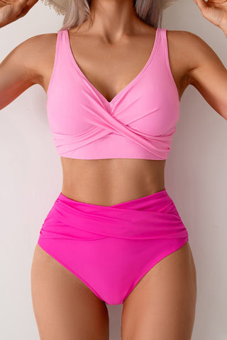 Pink Color Block Bikini