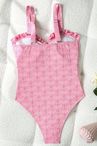 Pink Textured Knot-Front One Piece Swimsuit