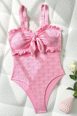 Pink Textured Knot-Front One Piece Swimsuit