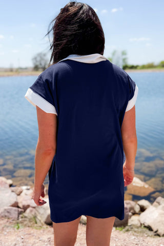 Patriotic Colorblock Zip-Up T-Shirt Dress