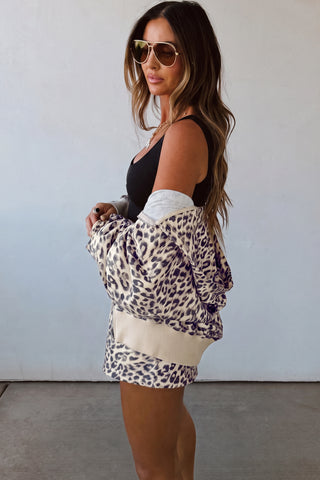 Wild & Chic: Leopard Zip-Up Hoodie & Drawstring Shorts Set