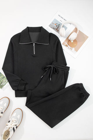 Black Quarter-Zip Lounge Jogger Set