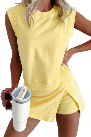 Yellow Cream Mineral Wash Skort Set