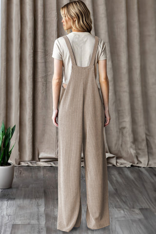 Ribbed Knit Wide Leg Overalls
