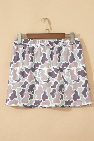 Camo Drawstring Skort: Chic Neutral Mini Skort with Pockets