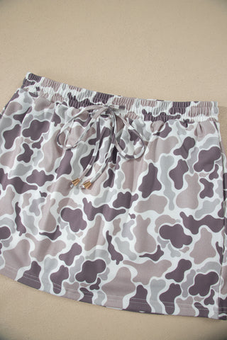 Camo Drawstring Skort: Chic Neutral Mini Skort with Pockets