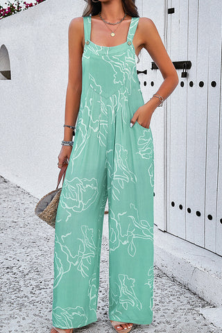 Jade Boho Printed Wide Leg Bib Overalls – Effortless Chic Jumpsuit
