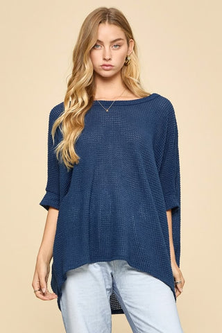 Navy Oversized Crochet Knit Poncho